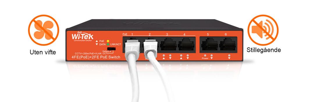 Wi-Tek PoE+ Switch -  8 kanaler 802.3at - 30W pr port (max 120W) (WI-PS210)