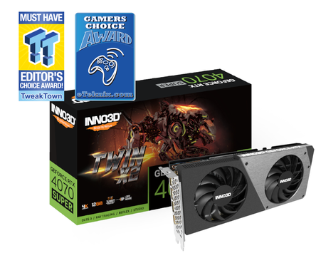 INNO3D GeForce RTX 4070 Super Twin X2, 12GB GDDR6X, 3x DisplayPort 1.4a, 1x HDMI 2.1a, 650W (N407S2-126X-186162N)