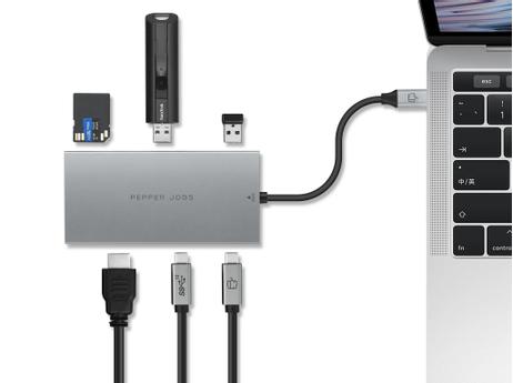 Pepper Jobs kombinert USB-C-adapter,  SSD-kabinett,  SD-kortleser (TCH-7M2UD)