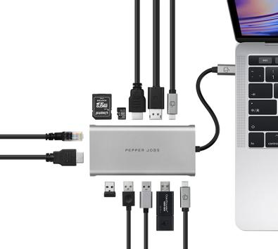 Pepper Jobs 12-i-1 multiport USB-C-adapter dokkingstasjon (TCH-12)
