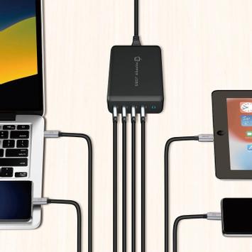 Pepper Jobs 165W GaN hurtiglader PPS 4x USB-C PD 3.0, inkludert strømledninger for Europa, England og USA (GaN-PD165W)