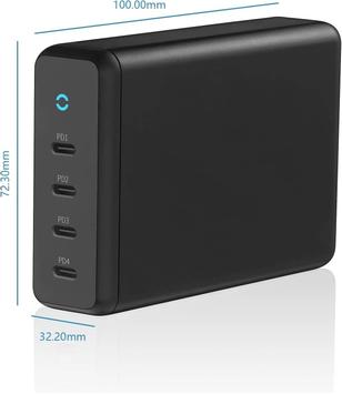Pepper Jobs 165W GaN hurtiglader PPS 4x USB-C PD 3.0, inkludert strømledninger for Europa, England og USA (GaN-PD165W)