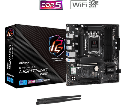ASRock B760M PG Lightning WiFi DDR5, ATX, LGA1700, 2.5GbE, Wi-Fi 6E (802.11ax) (90-MXBMT0-A0UAYZ)