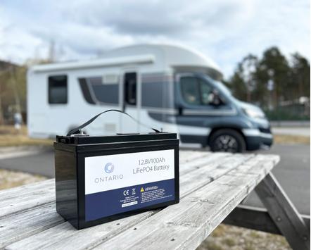 Ontario PRO MAX 12.8V 100Ah LiFePO₄ litiumbatteri (med blåtann) for båt, hytte, campingvogn og bobil (forbruk) (ONT12V-SYL-100AH)