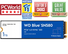 WD Blue SN580 1TB NVMe PCIe 4.0 SSD M.2 - 4150MB/s lesehastighet, 4150MB/s skrivehastighet