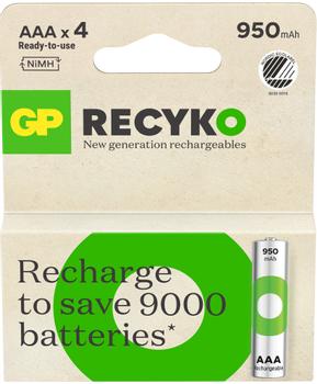 GP ReCyko Rechargeable Battery, Size AAA, 950 mAh, 4-pack (201242)