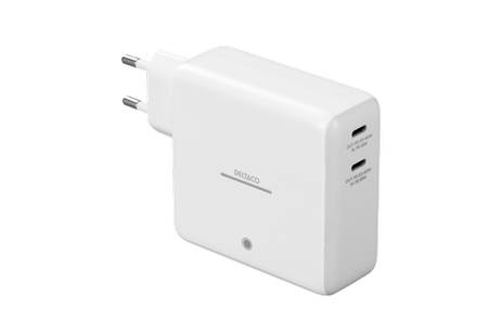 Deltaco USB-C-vegglader med innebygd powerbank og GaN-teknologi,  9600 mAh, hvit (PB-Q1004)