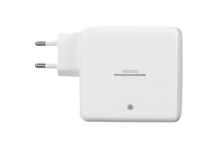 Deltaco USB-C-vegglader med innebygd powerbank og GaN-teknologi,  9600 mAh, hvit (PB-Q1004)