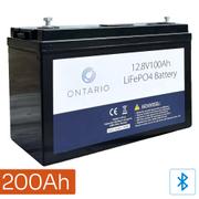 Ontario PRO MAX 12.8V 200Ah LiFePO4 litiumbatteri (med blåtann) for båt, hytte, campingvogn og bobil (forbruk)