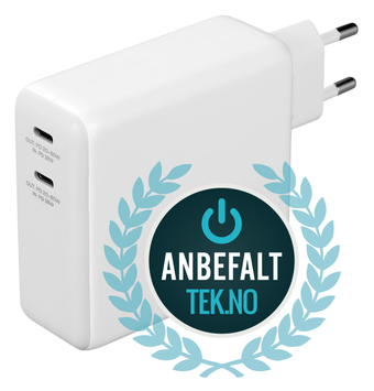 Deltaco USB-C-vegglader med innebygd powerbank og GaN-teknologi,  9600 mAh, hvit (PB-Q1004)