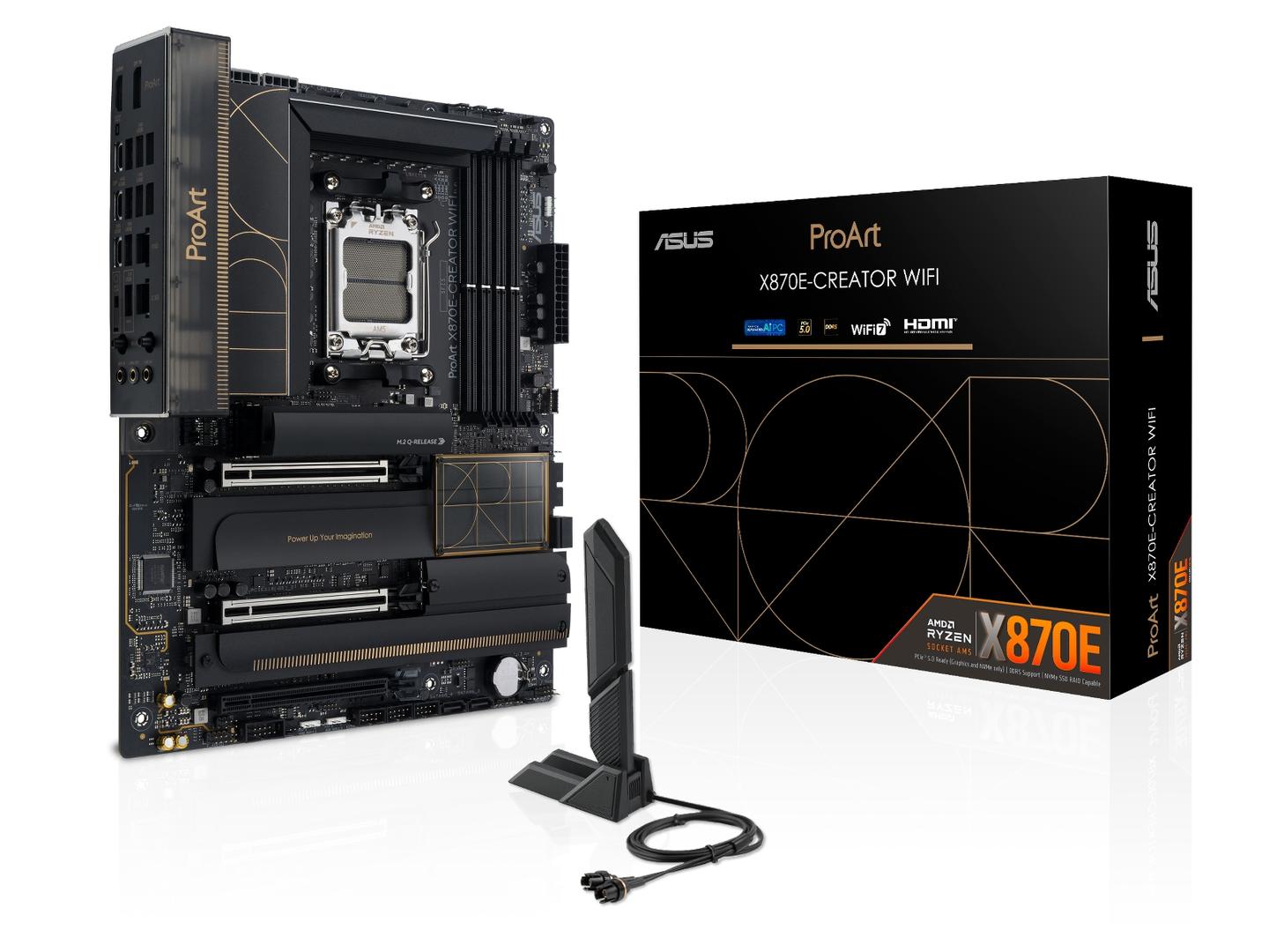 ASUS - ProArt X870E-CREATOR WIFI, ATX AM5, DDR5, 2x M.2 PCIe 5.0, 2x USB4, 2.5GbE + 10GbE LAN, Wi-Fi 7 320MHz (802.11be)