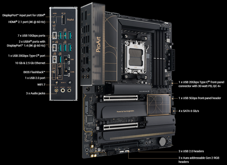 ASUS ProArt X870E-CREATOR WIFI, ATX AM5, DDR5, 2x M.2 PCIe 5.0, 2x USB4, 2.5GbE + 10GbE LAN, Wi-Fi 7 320MHz (802.11be) (90MB1IG0-M0EAY0)