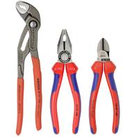 Knipex bestselger-pakke - 3 delers tangsett 03 02 180 kombinasjonstang, 70 02 160 sideavbiter, 87 01 250 vannpumpetang