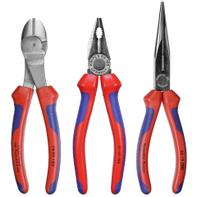 Knipex montasje-pakke - 3 delers tangsett 03 05 180 kombinasjonstang, 74 05 180 kraft-sideavbiter, 26 15 200 nebbtang med skjær (storknebbtang)