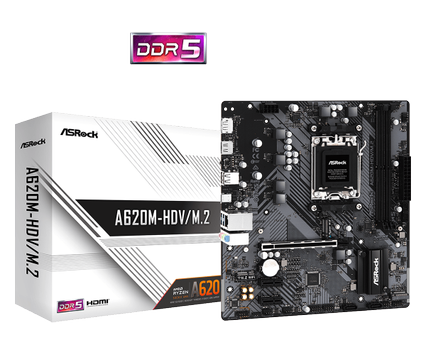 ASRock A620M-HDV/ M.2 - hovedkort - mikro ATX - Socket AM5 - AMD A620 (90-MXBLL0-A0UAYZ)
