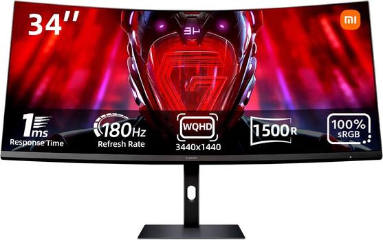 Xiaomi 34" Curved Gaming Monitor 21:9 WQHD UltraWide (3440x1440),  1ms, 180Hz, FreeSync Premium, 95% DCI-P3, 100% sRGB (ELA5454EU)