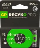 GP ReCyko Pro Rechargeable Battery, Size AAA, 800 mAh, 4-pack (201244)