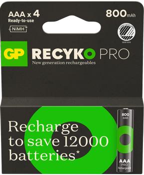 GP ReCyko Pro Rechargeable Battery, Size AAA, 800 mAh, 4-pack (201244)