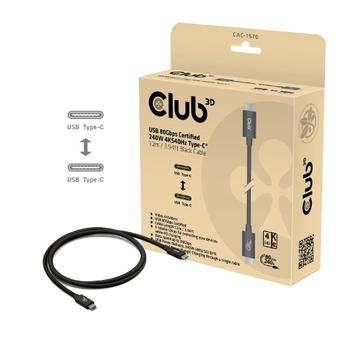 Club 3D USB-C-Kabel 80Gbps PD240W/ 8K240Hz 1.2m svart (CAC-1570)