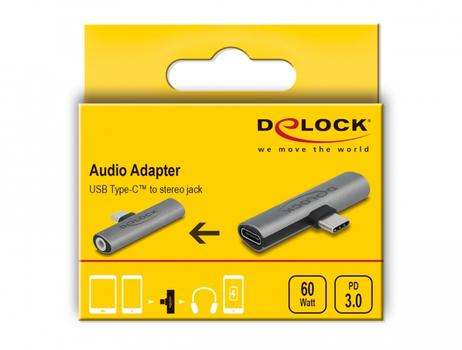 Delock Audio Adapter USB Type-C™ to Stereo Jack female and USB Type-C™ PD grey (64186)