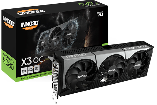 INNO3D GeForce RTX 5080 16GB X3 OC, 3x DisplayPort 2.1b, 1x HDMI 2.1b, 850W (N50803-16D7X-17603930)