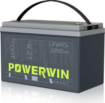 Powerwin BT100 12.8V 100Ah LiFePO4 litiumbatteri (med blåtann) for båt, hytte, campingvogn og bobil (forbruk) (POWERWIN-BT100)