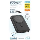 Platinet MagSafe Powerbank 10000mAh 20W PD - 15W trådløs lading, 1x USB-C, 1x USB-A (PMPB10WR20B)