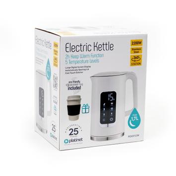 Platinet vannkoker med LCD-skjerm - hvit 1.7 liter, 2200W (PEKR723W)