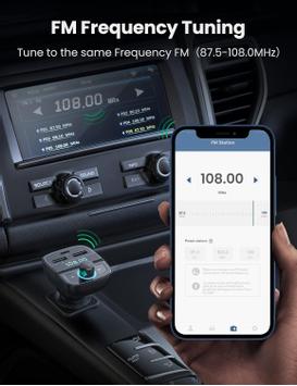 Ugreen trådløs FM-sender til bil - Bluetooth - 12V sigarettenneruttak - 3 USB-porter til lading (80910)