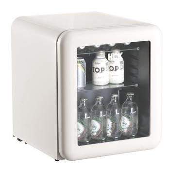 HCK Iconic 48l hvitt kjøleskap med glassdør - lekkert retrodesign med avrundede hjørner (SC-46R-ICON-WH)