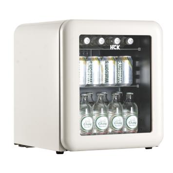 HCK Iconic 48l hvitt kjøleskap med glassdør - lekkert retrodesign med avrundede hjørner