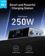Anker Prime - Strømadapter - GaNPrime - 250 watt - 5 A - 6 utgangskontakter (4 x USB-C, 2 x USB)