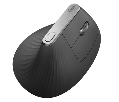 Logitech MX Vertical - Mus - ergonomisk - optisk - 6 knapper - trådløs, kablet - Bluetooth,  2.4 GHz - USB trådløs mottaker - grafitt (910-005448)
