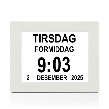 Ontario lettleselig kalenderklokke for eldre med Alzheimers,  demens -  (ONT-DC803-WHITE)