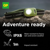 GP Xplor oppladbar hodelykt 500lm USB-C, 60 gram, IPX6, PHR17 (455028)