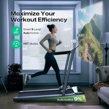 Urevo Foldimix 5L Pro sølv sammenleggbar tredemølle med stigningsfunksjon,  13.4km/t, 120x40cm løpebånd (URTM045)