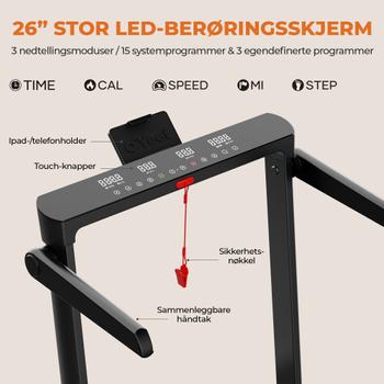 OYeet YT104 (Best i test) tredemølle med stigningsfunksjon 14km/t 105x43cm løpebånd (TM-YT104)