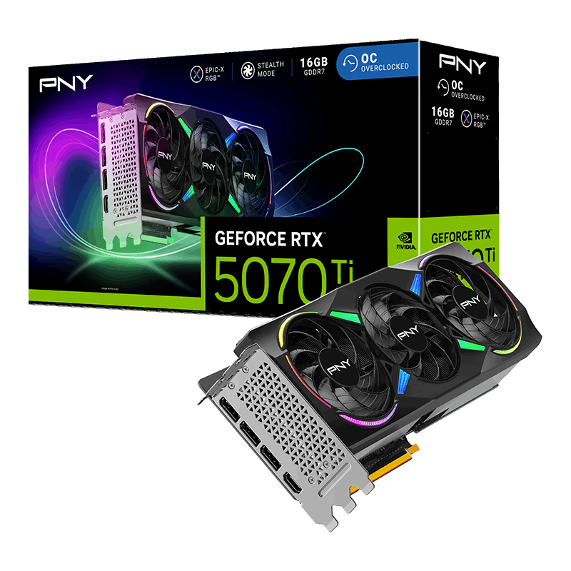 PNY GeForce RTX 5070 Ti 16GB ARGB OC, 3x DisplayPort 2.1b, 1x HDMI 2.1b, 750W (VCG5070T16TFXXPB1-O)