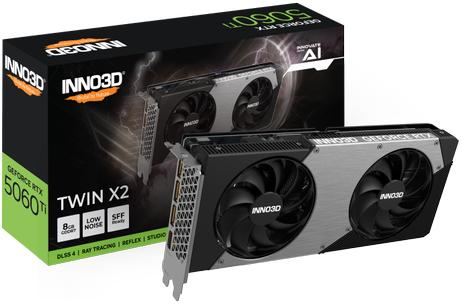 INNO3D GeForce RTX 5060 Ti 8GB Twin X2, 3x DisplayPort 2.1b, 1x HDMI 2.1b, 650W (N506T2-08D7-193075N)