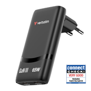 Verbatim Fold 'n' Go 65W sammenleggbar GaN-lader 2x USB-C PD, PPS, svart
