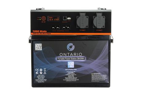 Ontario powerbank 300Ah 12.8V 3840Wh 1000W inverter med to 220V AC-uttak - Portable Power Station bærbar strømstasjon