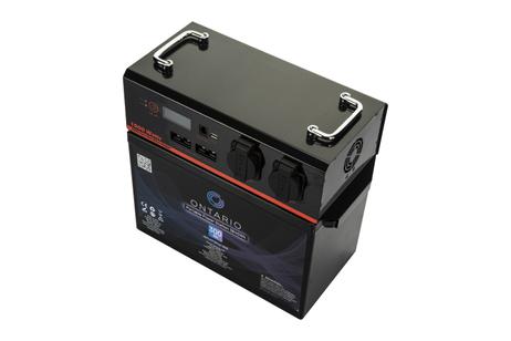 Ontario powerbank 300Ah 12.8V 3840Wh 1000W inverter med to 220V AC-uttak - Portable Power Station bærbar strømstasjon (ONTLFP12Plus-1000)