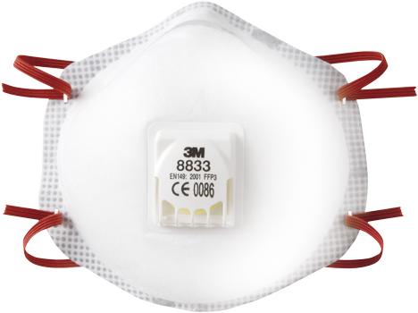 3M Filtrerande halvmask, FFP3, med ventil, 8833, 10 st. (8833)