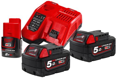 Milwaukee Laddpaket NRG-502, 2×18V/ 5Ah+1×12V/ 2Ah+M12-18FC (4933459217)