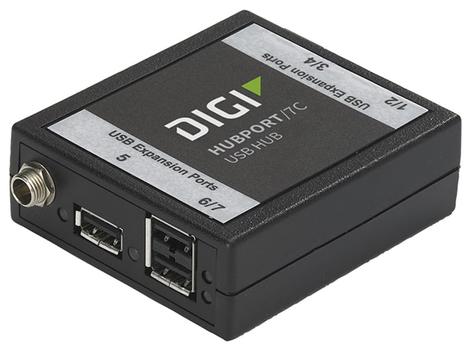 DIGI Digi Hubport/ 7c 5.5-30VDC powered USB 2.0 hub, extended temp -40C to 70C, (301-1010-74)