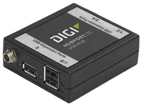 Digi Digi Hubport/ 7c 5.5-30VDC powered USB 2.0 hub, extended temp -40C to 70C, (301-1010-74)